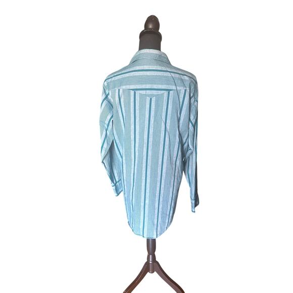 Western Craft Snap Shirt Mens Large Green Stripe Snap Buttons - Picture 8 of 9